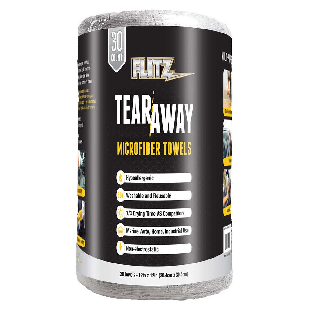 Image 1: Flitz 12" x 12" Tear-Away Microfiber Towels - Grey *30-Pack