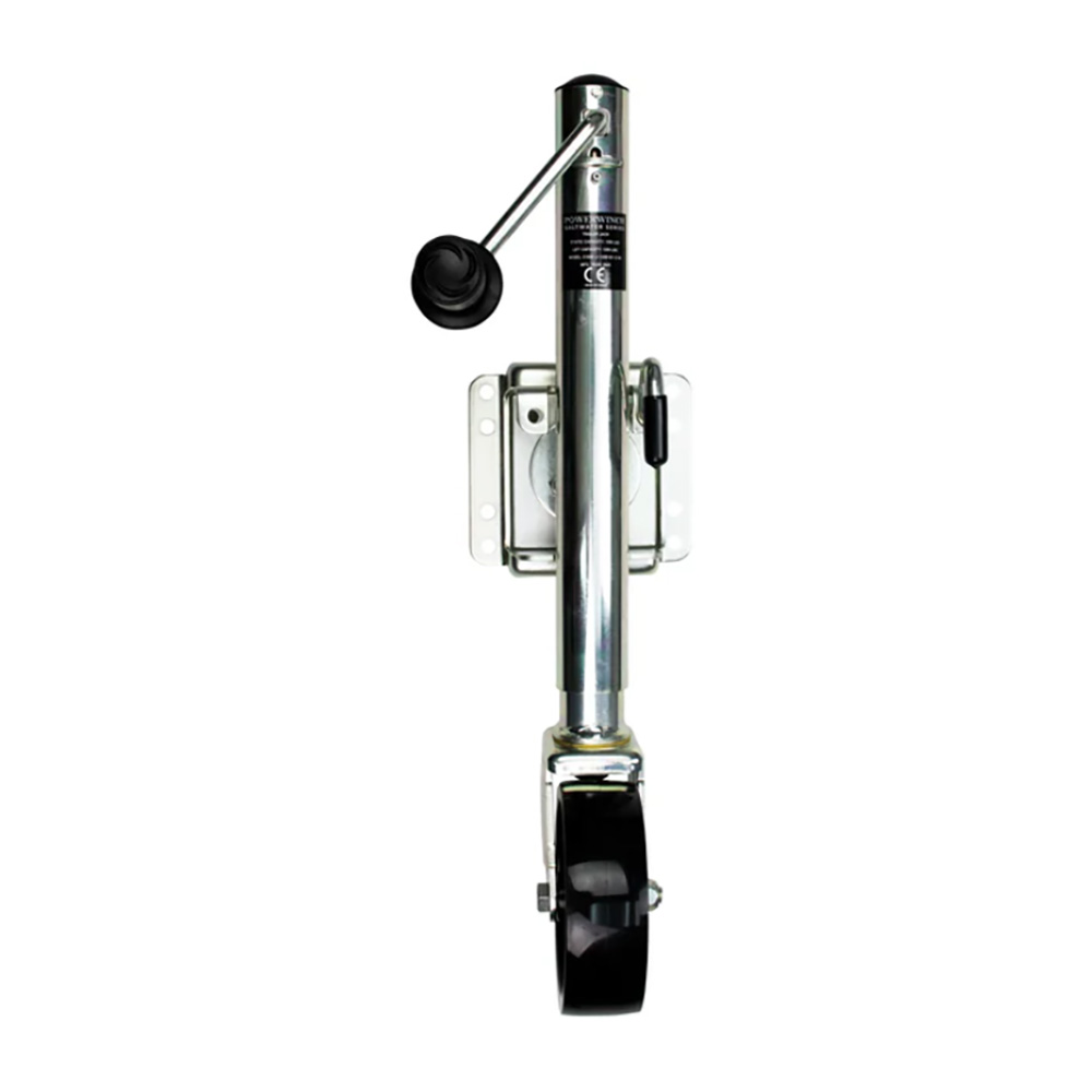Image 1: Powerwinch Saltwater Series Jack - 1200lb, Bolt-On, Single Wheel, Zinc 500+ HR Salt Spray