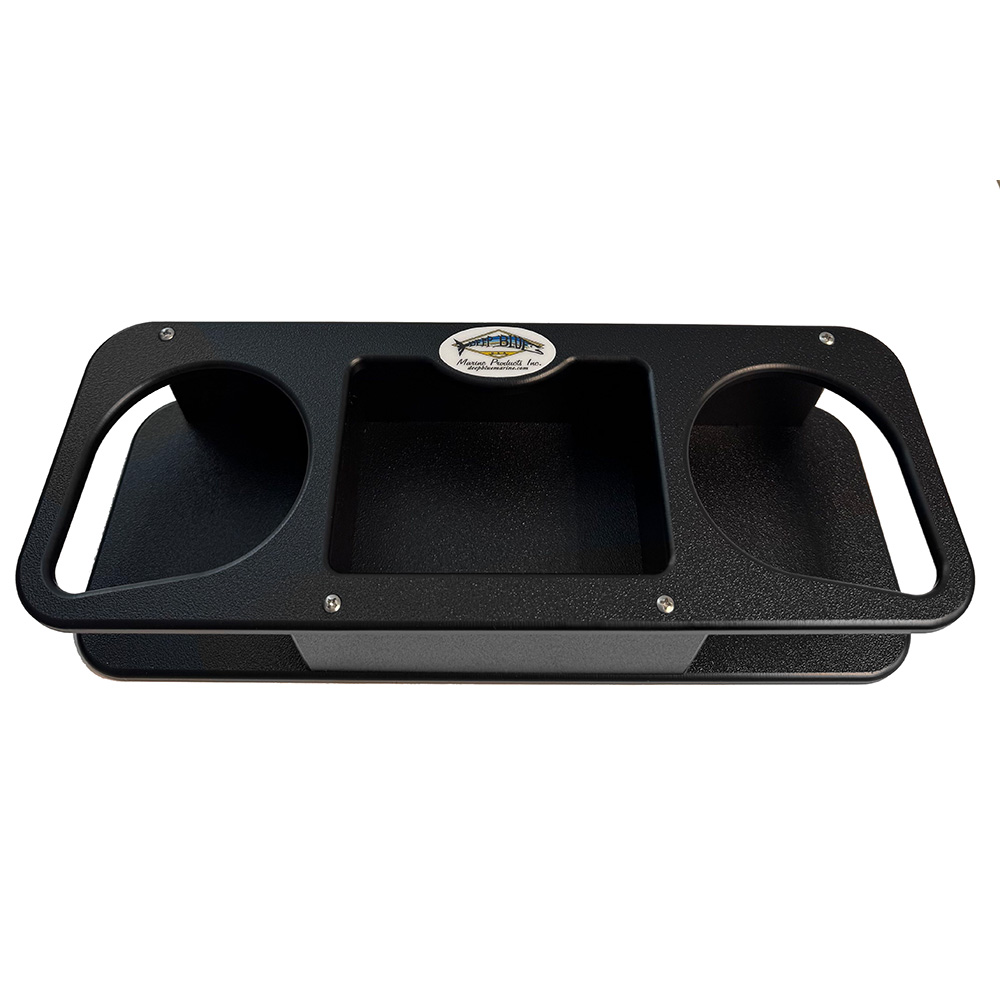 Image 1: Deep Blue Marine Double Cup Holder w/Suction Cups - Black