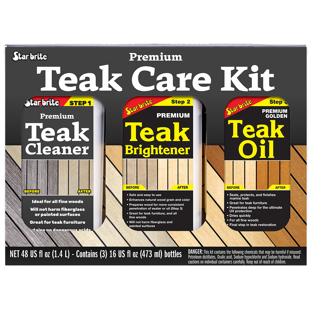 Image 1: Star brite Premium Teak Care Kit - Step 1, Step 2, & Step 3 - 16 oz