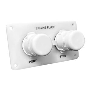 Image 1: Flushmaster Flush Port Reroute Dual Outlet - White Acrylic Plate - Horizontal - 1/2' Barb