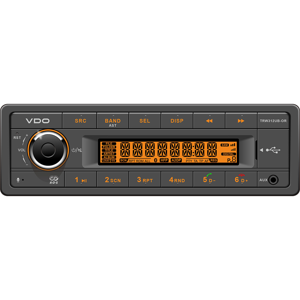 Image 1: VDO 12V Radio w/FM RDS Tuner MP3/WMA/USB/Bluetooth - Orange Illumination