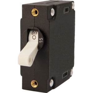 Image 1: Egis A Series White Toggle Panel Mount Circuit Breaker - Single Pole 15A