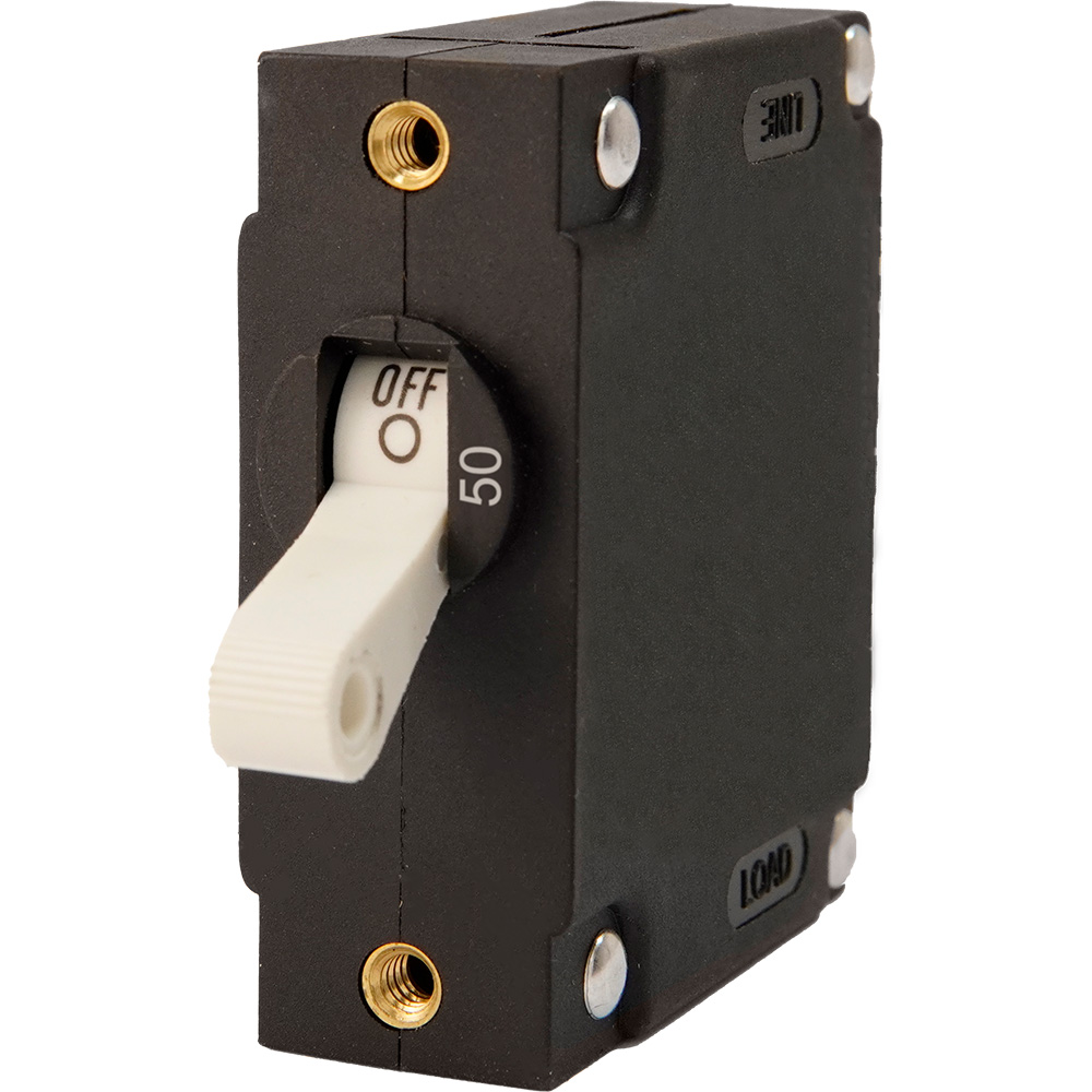 Image 1: Egis A Series White Toggle Panel Mount Circuit Breaker - Single Pole 50A