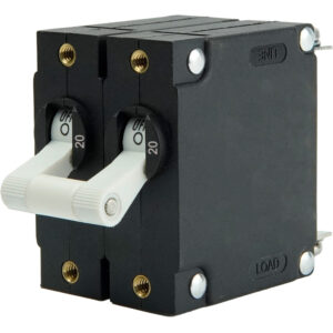 Image 1: Egis A Series White Toggle Panel Mount Circuit Breaker - Dual Pole 20A