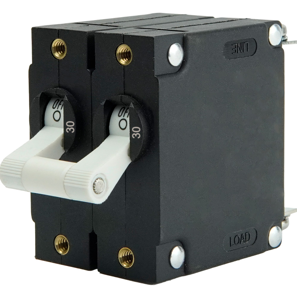 Image 1: Egis A Series White Toggle Panel Mount Circuit Breaker - Dual Pole 30A