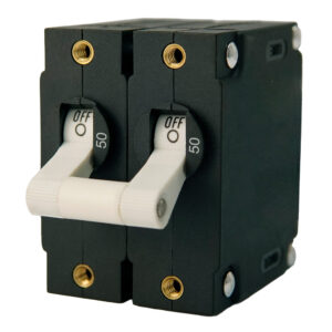 Image 1: Egis A Series White Toggle Panel Mount Circuit Breaker - Dual Pole 50A
