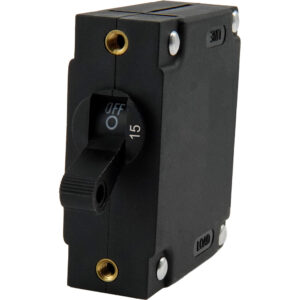 Image 1: Egis A Series Black Toggle Panel Mount Circuit Breaker - Single Pole 15A