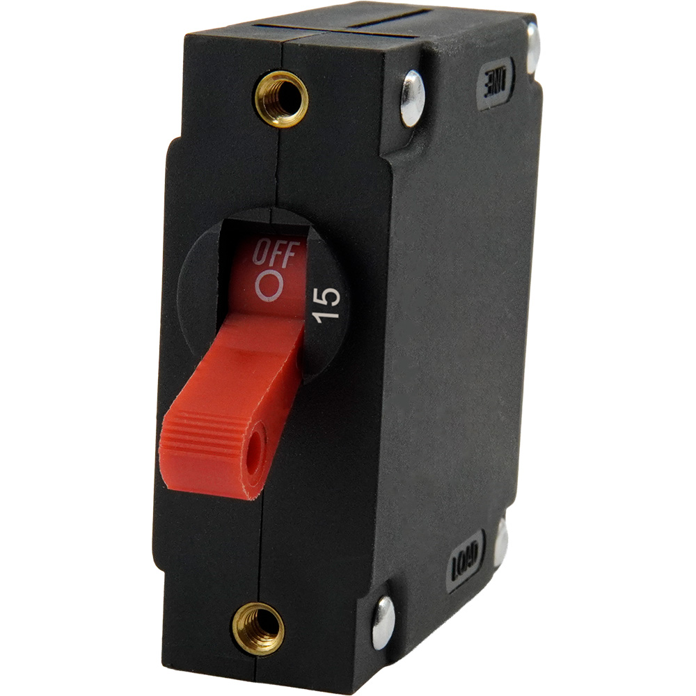 Image 1: Egis A Series Red Toggle Panel Mount Circuit Breaker - Single Pole 15A