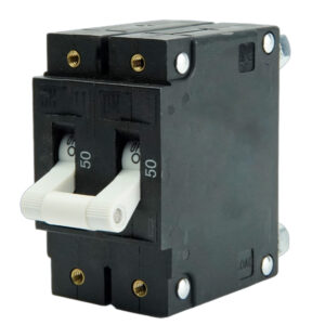 Image 1: Egis C Series White Toggle Panel Mount Circuit Breaker - Double Pole 50A