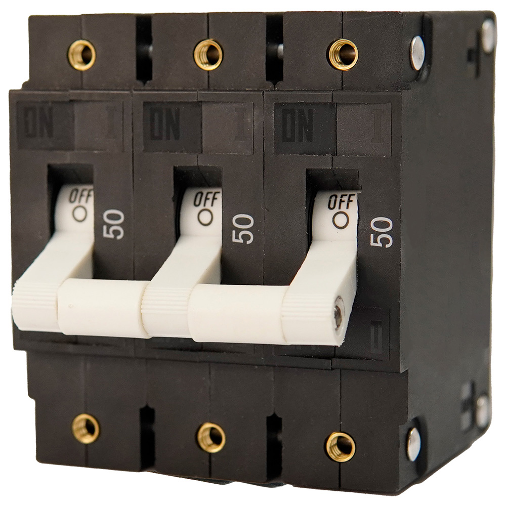 Image 1: Egis C Series White Toggle Panel Mount Circuit Breaker - Triple Pole 50A