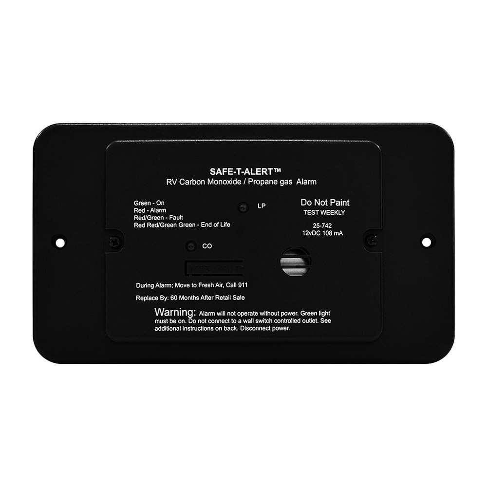 Image 1: Safe-T-Alert 25 Series Flush Mount Dual Carbon Monoxide/Propane Alarm w/Trim Ring - Black - 12V Hard Wire