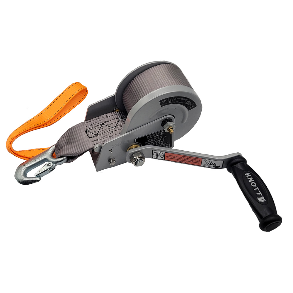 Image 1: Load Rite Single-Speed Trailer Winch - 900lbs - 12' Strap - 7" Handle
