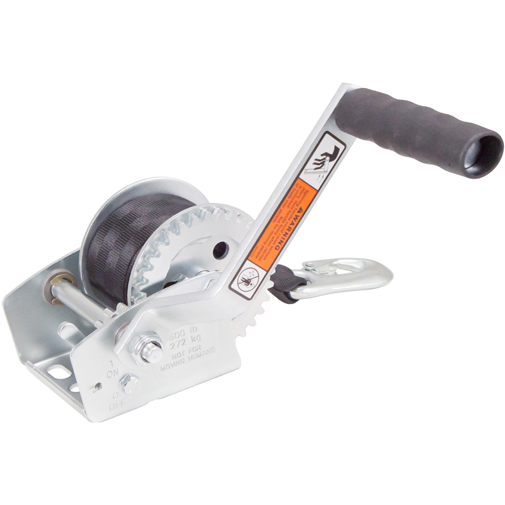 Image 1: Load Rite Single-Speed Trailer Winch - 600lbs - 12' Strap