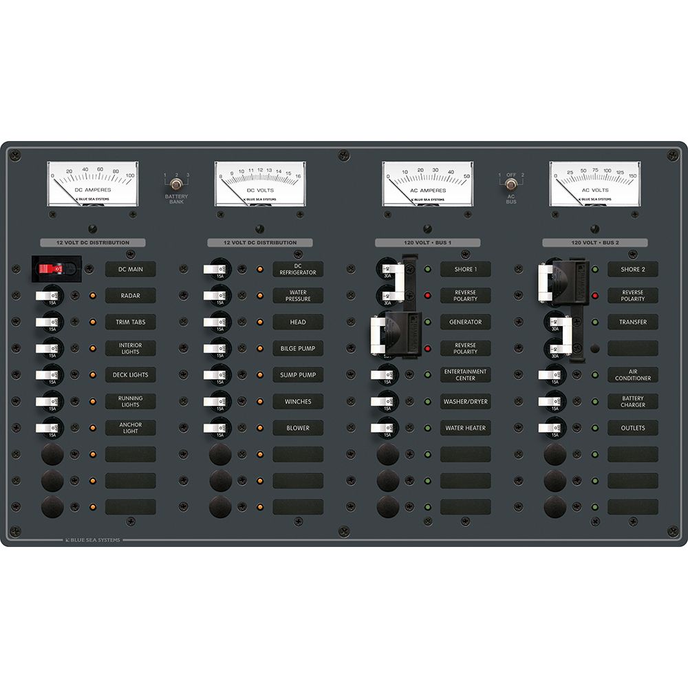 Image 1: Blue Sea 8086 AC 3 Sources +12 Positions/DC Main +19 Position Toggle Circuit Breaker Panel - White Switches