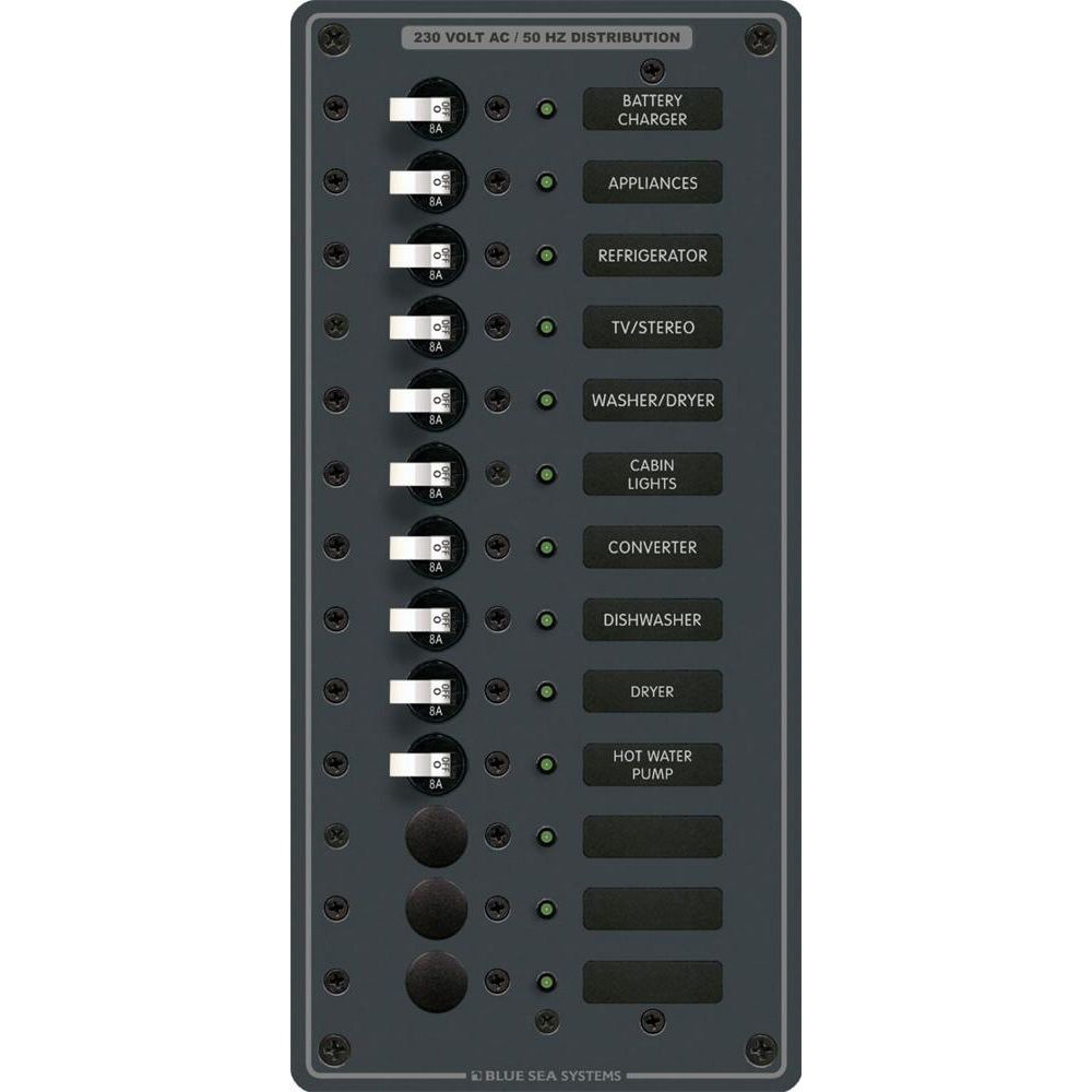 Image 1: Blue Sea 8580 AC 13 Position 230v (European) Breaker Panel (White Switches)