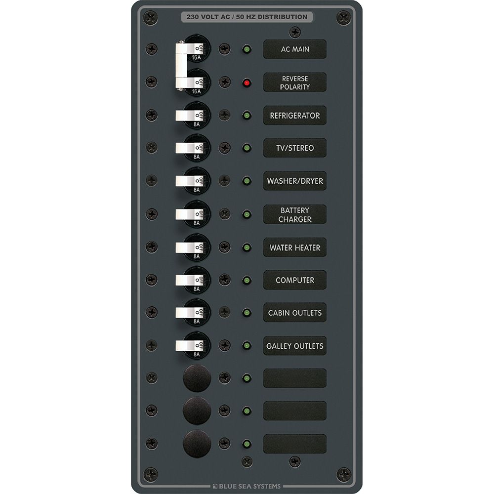 Image 1: Blue Sea 8585 Breaker Panel - AC Main + 11 Positions (European) - White