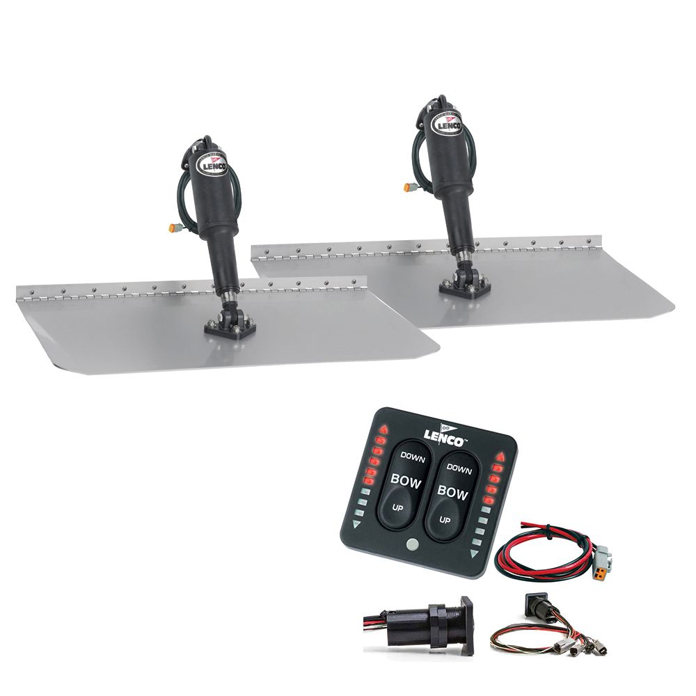 Image 1: Lenco 12" x 30" Standard Trim Tab Kit w/LED Indicator Switch Kit 12V