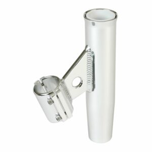 Image 1: Lee's Clamp-On Rod Holder - Silver Aluminum - Vertical Mount - Fits 1.900" O.D. Pipe
