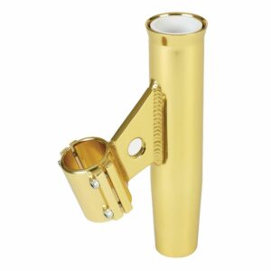 Image 1: Lee's Clamp-On Rod Holder - Gold Aluminum - Vertical Mount - Fits 2.375" O.D. Pipe
