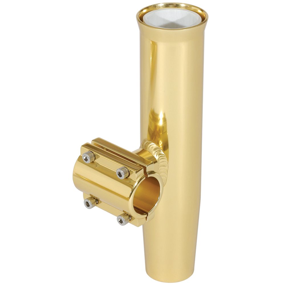 Image 1: Lee's Clamp-On Rod Holder - Gold Aluminum - Horizontal Mount - Fits 2.375" O.D. Pipe