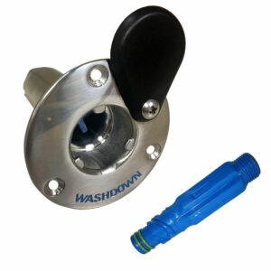 Image 1: Jabsco Stainless Steel Quick-Release Hose Deck Mount Fitting & Hose Adapter