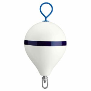 Image 1: Polyform 17" CM Mooring Buoy w/Galvanized Iron - White Blue Stripe