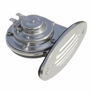 Image 1: Schmitt Marine Mini Stainless Steel Single Drop-In Horn w/Stainless Steel Grill - 12V Low Pitch