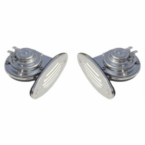 Image 1: Schmitt Marine Mini Stainless Steel Dual Drop-In Horn w/Stainless Steel Grills High & Low Pitch