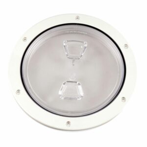 Image 1: Beckson 6" Clear Center Screw Out Deck Plate - White