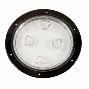 Image 1: Beckson 8" Clear Center Screw-Out Deck Plate - Black