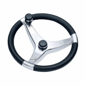 Image 1: Schmitt Marine Evo Pro 316 Cast Stainless Steel Steering Wheel w/Control Knob - 15.5" Diameter