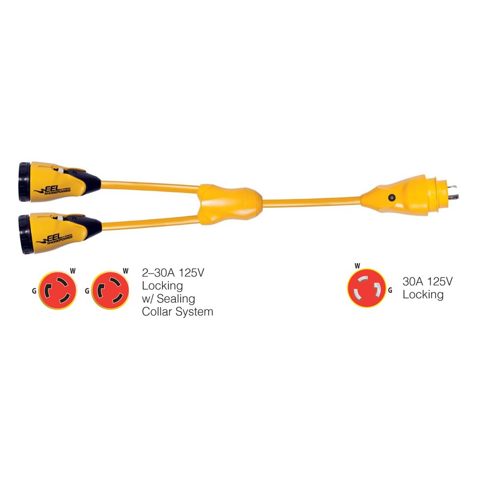 Image 1: Marinco Y30-2-30 EEL (2)30A-125V Female to (1)30A-125V Male "Y" Adapter - Yellow