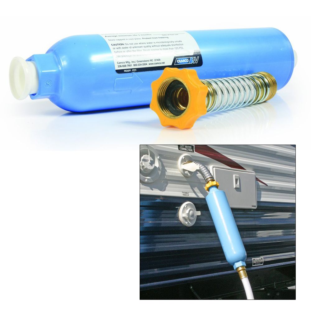 Image 1: Camco TastePURE KDF/Carbon Water Filter w/Flexible Hose Protector