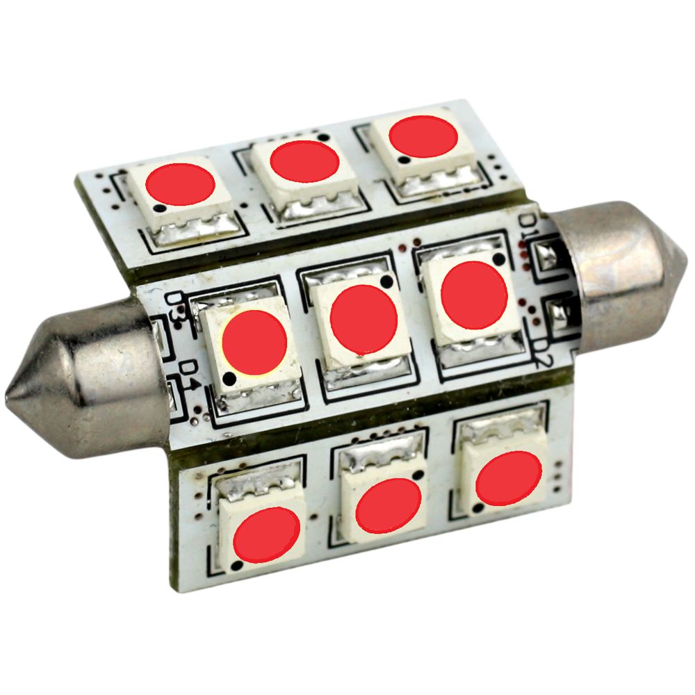 Image 1: Lunasea Pointed Festoon 9 LED Light Bulb - 42mm - Red