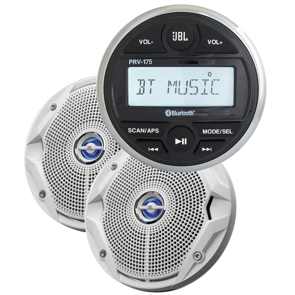Image 1: JBL MPK175 w/PRV 175 AM/FM USB Bluetooth® Gauge Style Stereo & MS6520 6.5" Coaxial Marine Speakers (Pair)