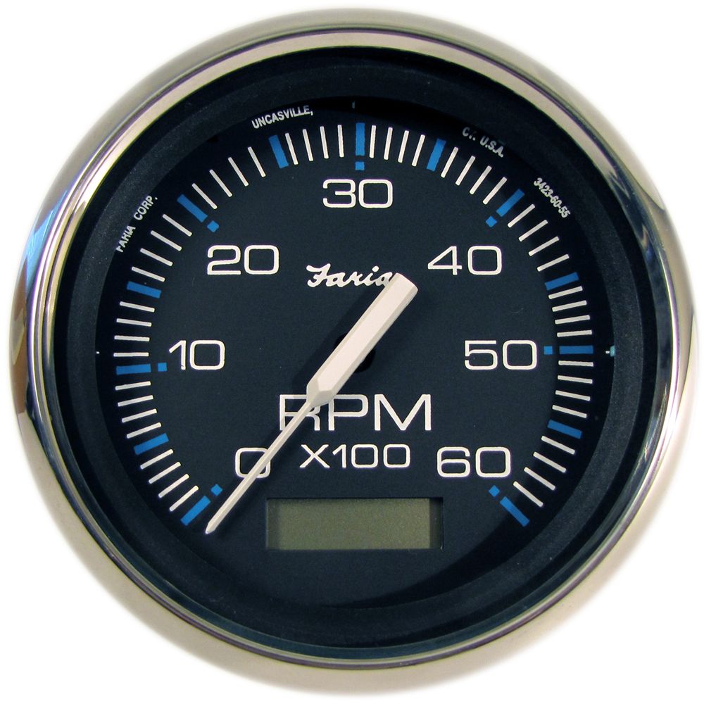Image 1: Faria Chesapeake Black 4" Tachometer w/Hourmeter - 6000 RPM (Gas) (Inboard)