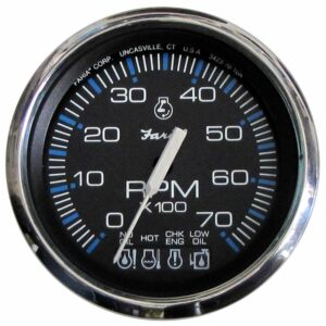 Image 1: Faria Chesapeake Black SS 4" Tachometer w/Systemcheck Indicator - 7000 RPM (Gas) f/ Johnson / Evinrude Outboard)
