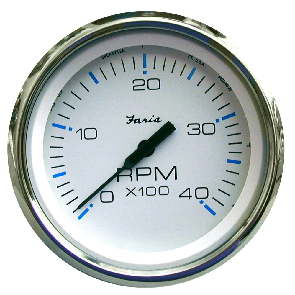 Image 1: Faria Chesapeake White SS 4" Tachometer - 4000 RPM (Diesel)(Mechanical Takeoff & Var Ratio Alt)