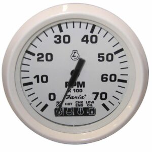 Image 1: Faria Dress White 4" Tachometer w/Systemcheck Indicator - 7000 RPM (Gas) (Johnson / Evinrude Outboard)