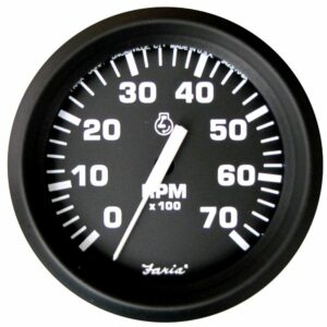 Image 1: Faria Euro Black 4" Tachometer - 7,000 RPM (Gas - All Outboard)