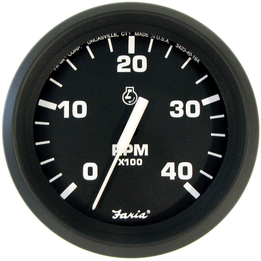 Image 1: Faria Euro Black 4" Tachometer - 4000 RPM (Diesel) (Mechanical Takeoff)