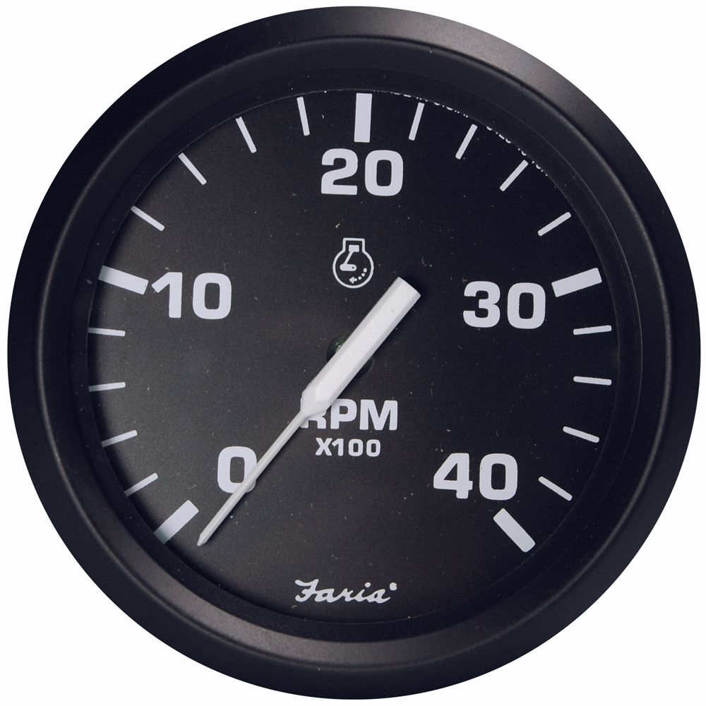Image 1: Faria Euro Black 4" Tachometer - 4000 RPM (Diesel - Magnetic Pick-Up)