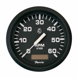 Image 1: Faria Euro Black 4" Tachometer w/Hourmeter - 6,000 RPM (Gas - Inboard)