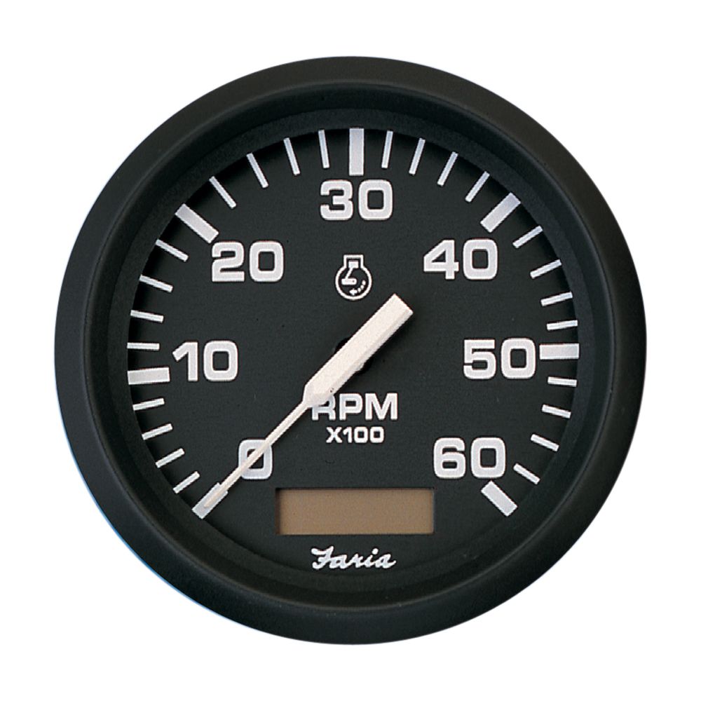 Image 1: Faria Euro Black 4" Tachometer w/Hourmeter - 6,000 RPM (Gas - Inboard)