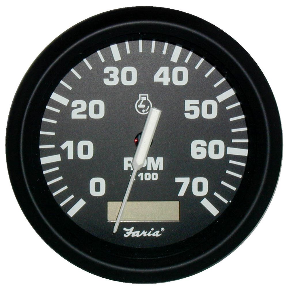 Image 1: Faria Euro Black 4" Tachometer w/Hourmeter - 7,000 RPM (Gas - Outboard)