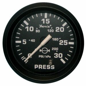 Image 1: Faria Euro Black 2" Water Pressure Gauge (30 PSI)
