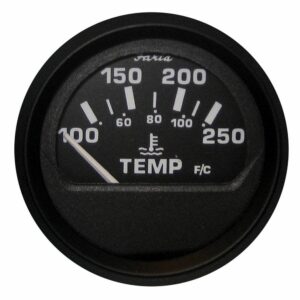 Image 1: Faria Euro Black 2" Water Temperature Gauge (100-250°F)