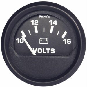 Image 1: Faria Euro Black 2" Voltmeter (10-16 V)