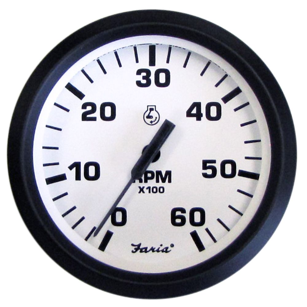 Image 1: Faria Euro White 4" Tachometer - 6000 RPM (Gas) (Inboard & I/O)